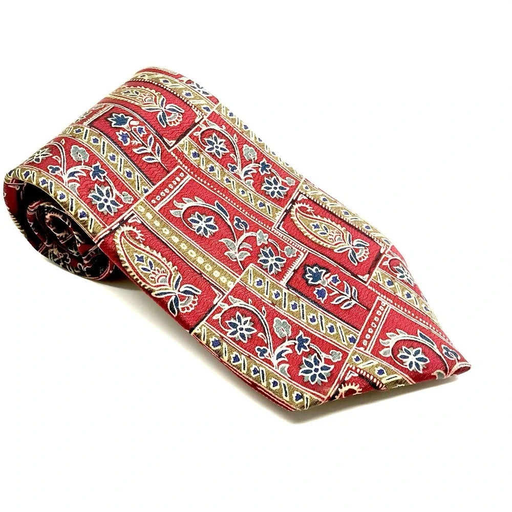 ✅Zenio Silk Mens Tie Red Paisley Floral Jacquard ❗️Handmade Silky Smooth #️⃣0029